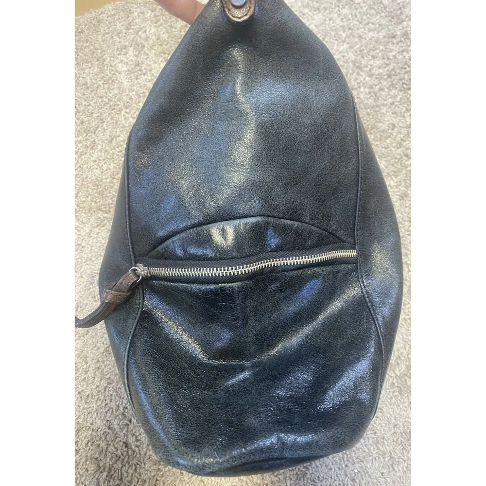 Tano Black Distressed Leather Slouchy Hobo Bag with Outter Zip pockets